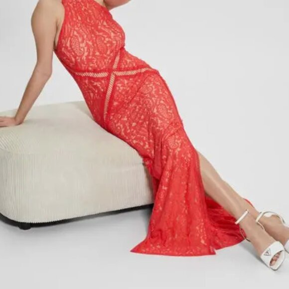 NWT Guess Women's New Liza Lace Halter Sleeveless Gown, size XS - Picture 5 of 8